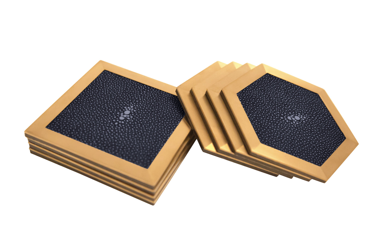 Coaster Square - Midnight Blue Collection - Shagreen / Brass - Set Of 4
