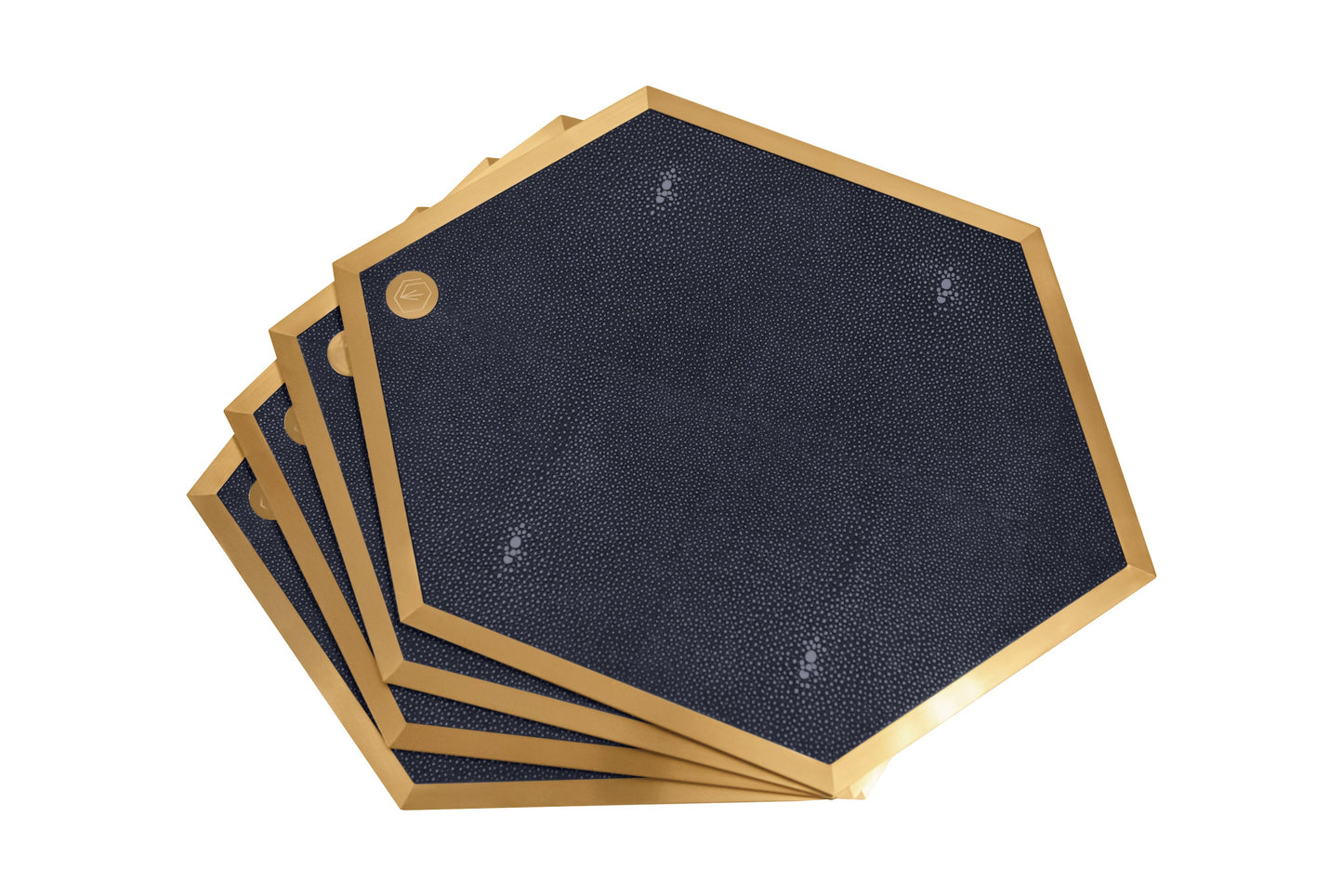 Placemat Hexagonal - Midnight Blue Collection - Shagreen / Brass - Set Of 4