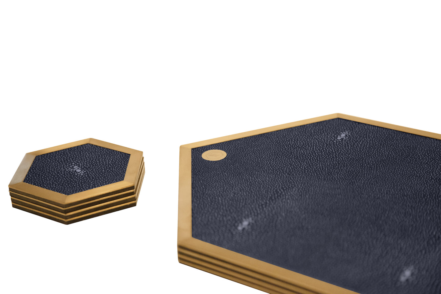 Placemat Hexagonal - Midnight Blue Collection - Shagreen / Brass - Set Of 4