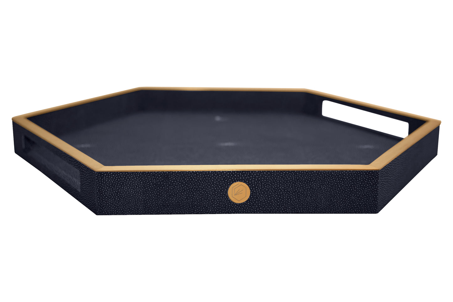 Hexagonal Tray - Midnight Blue Collection - Shagreen / Brass