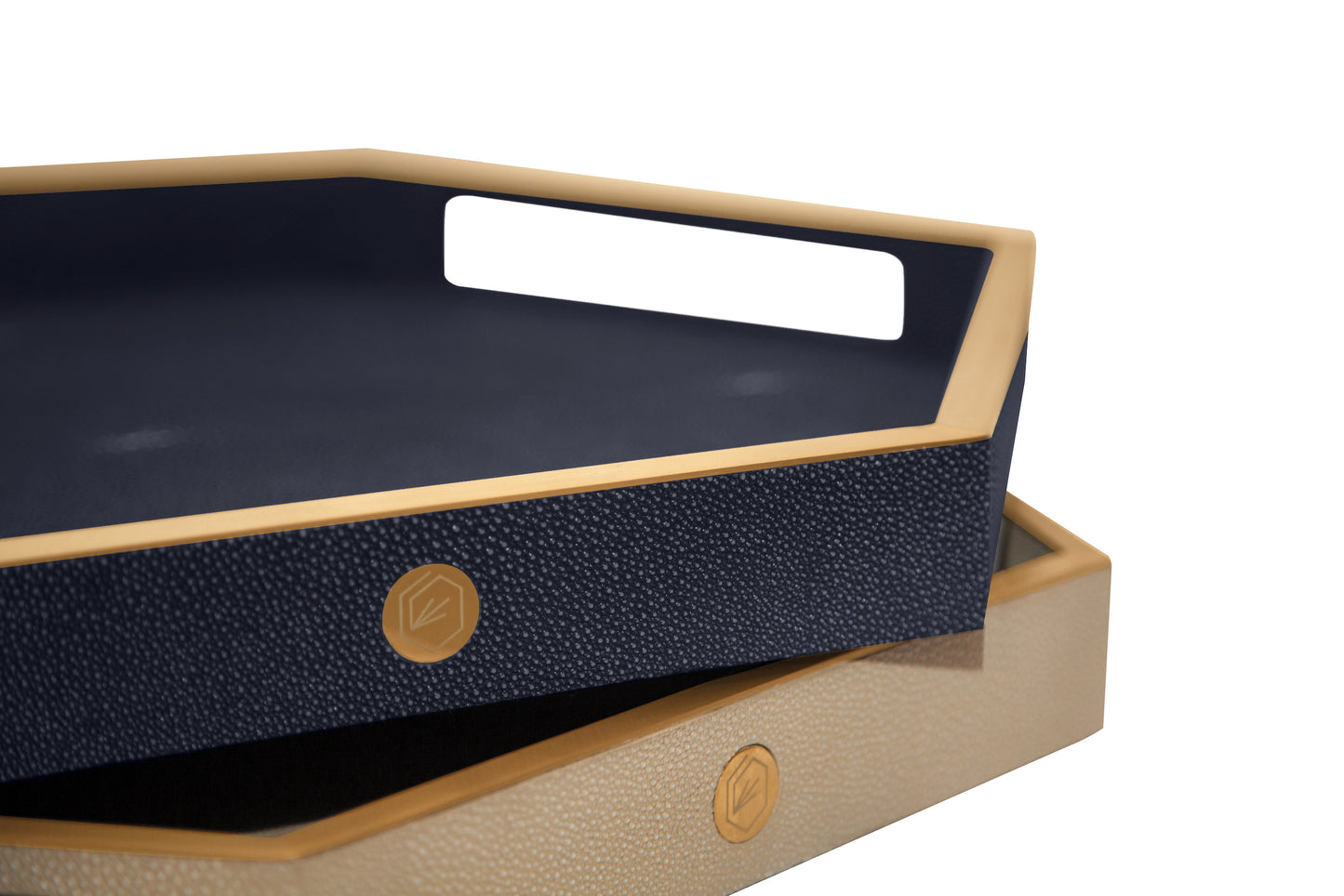Hexagonal Tray - Midnight Blue Collection - Shagreen / Brass