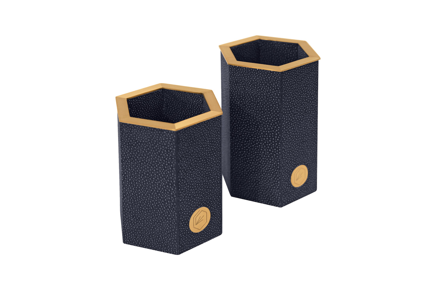 Pen Pot Large - Midnight Blue Collection Shagreen / Brass