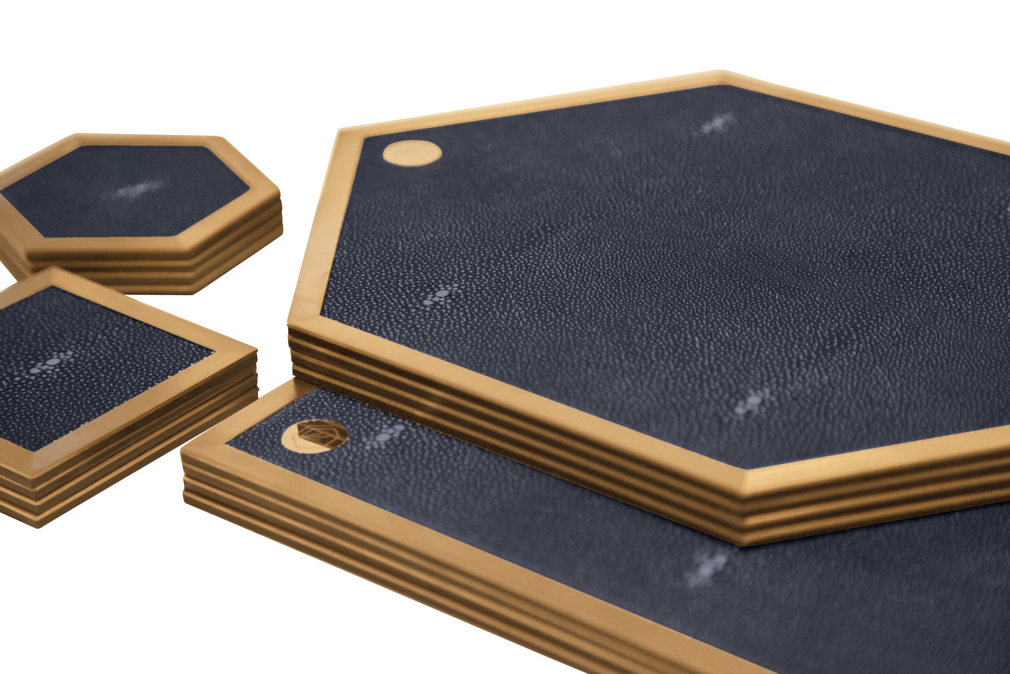 Placemat Rectangular - Midnight Blue Collection - Shagreen / Brass - Set Of 4