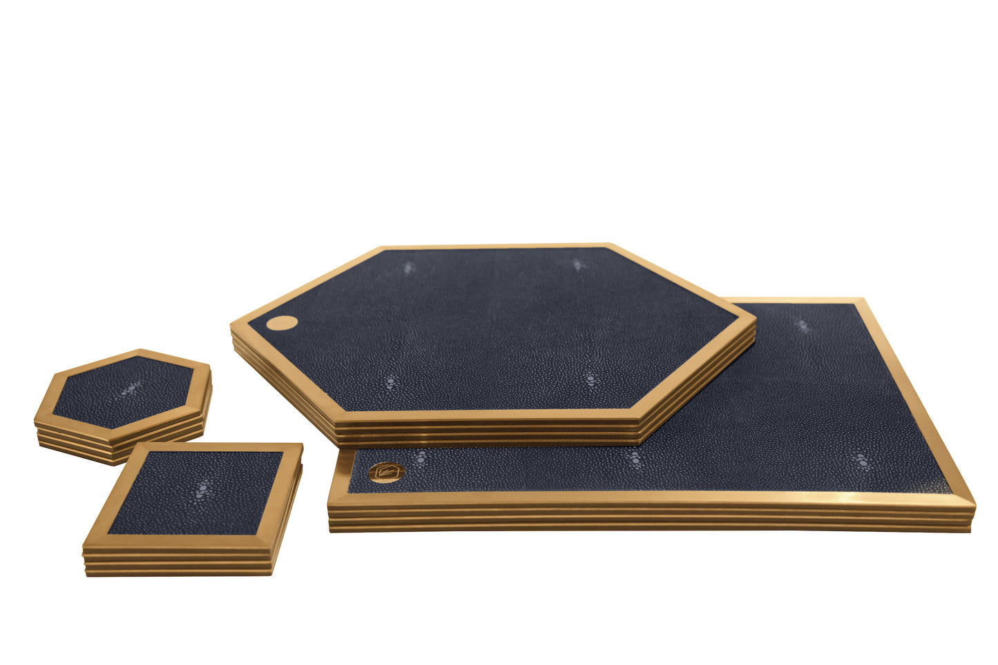 Placemat Hexagonal - Midnight Blue Collection - Shagreen / Brass - Set Of 4