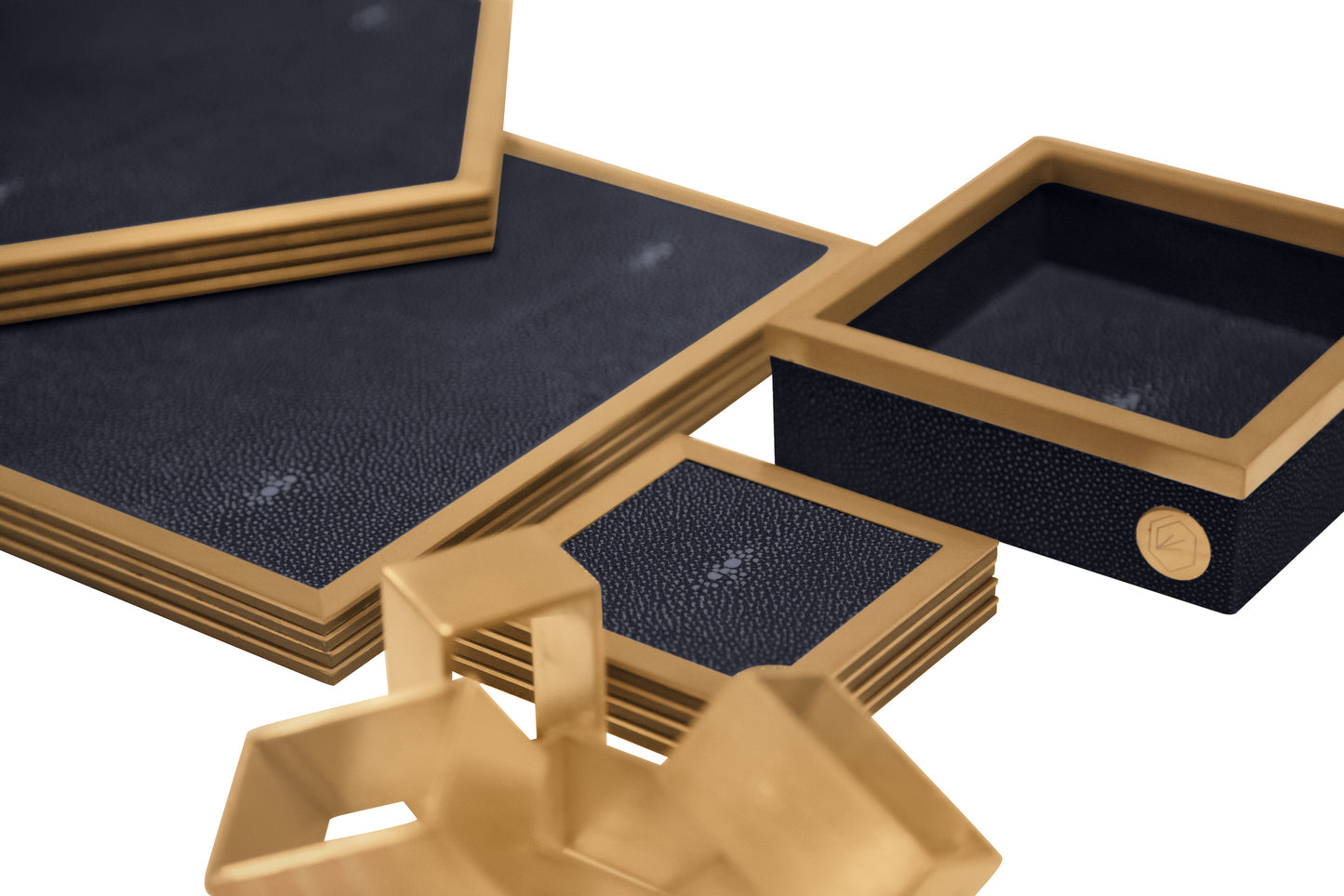 Placemat Rectangular - Midnight Blue Collection - Shagreen / Brass - Set Of 4