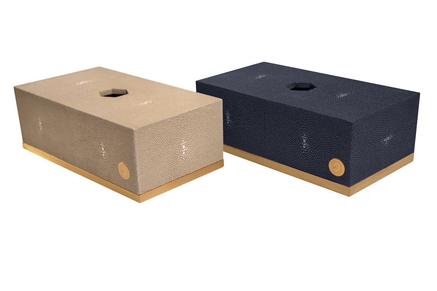 Tissue Box Rectangle - Midnight Blue Collection - Shagreen / Brass