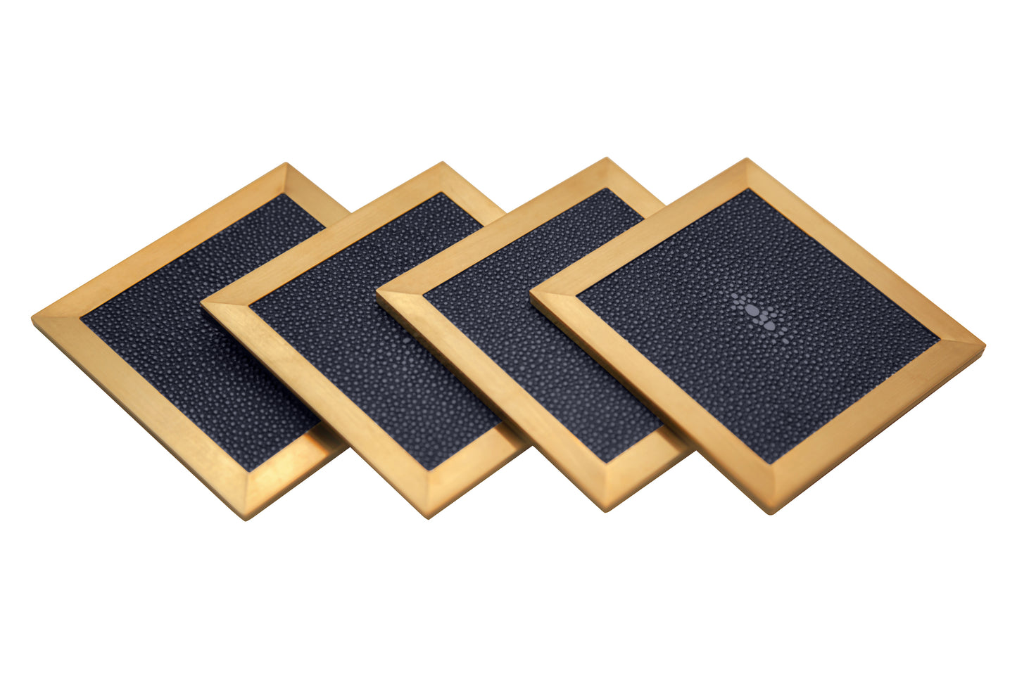 Coaster Square - Midnight Blue Collection - Shagreen / Brass - Set Of 4