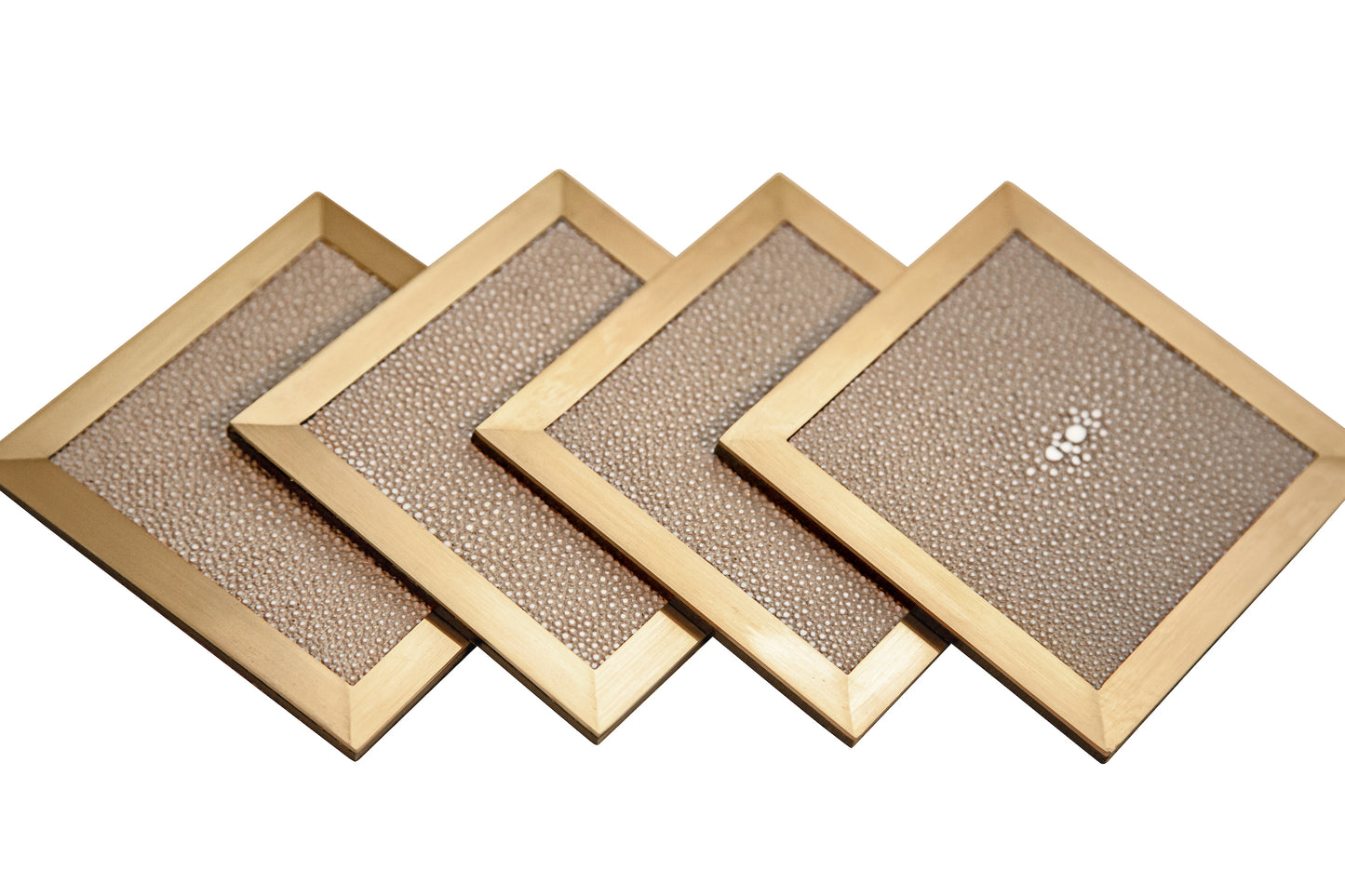 Coaster Square Standard Collection- Shagreen / Brass - Set Of 4