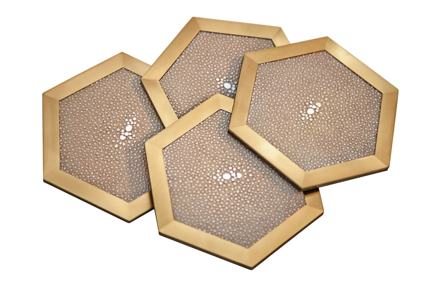 Coaster Hexagonal Standard Collection - Shagreen / Brass - Set Of 4
