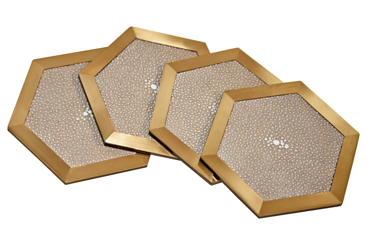 Coaster Hexagonal Standard Collection - Shagreen / Brass - Set Of 4