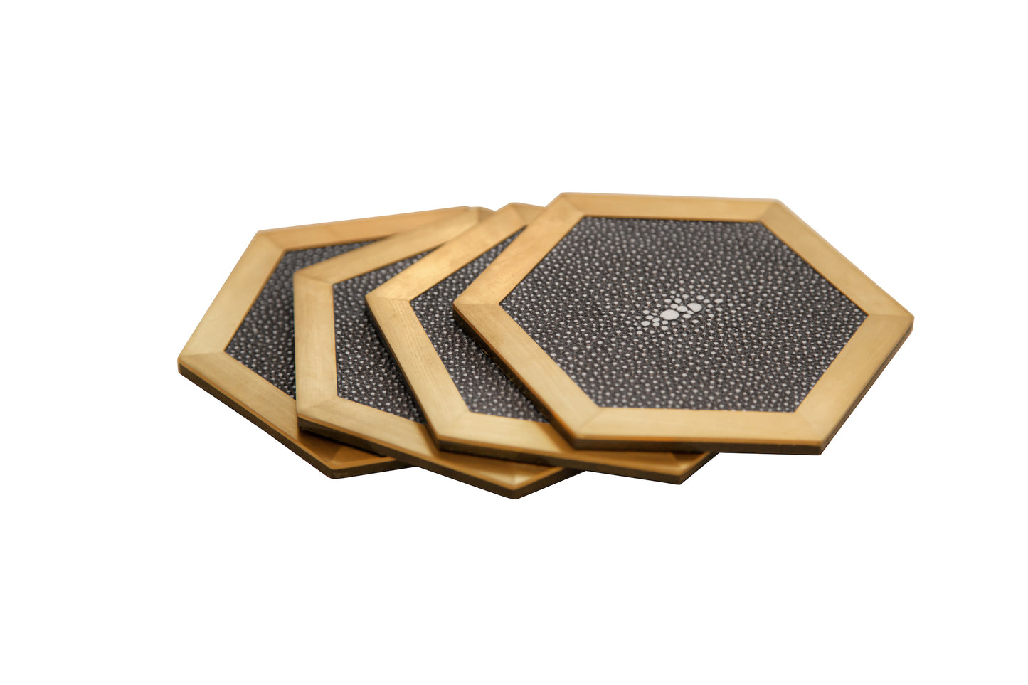 Coaster Hexagonal Graphite Collection - Shagreen / Brass - Set Of 4