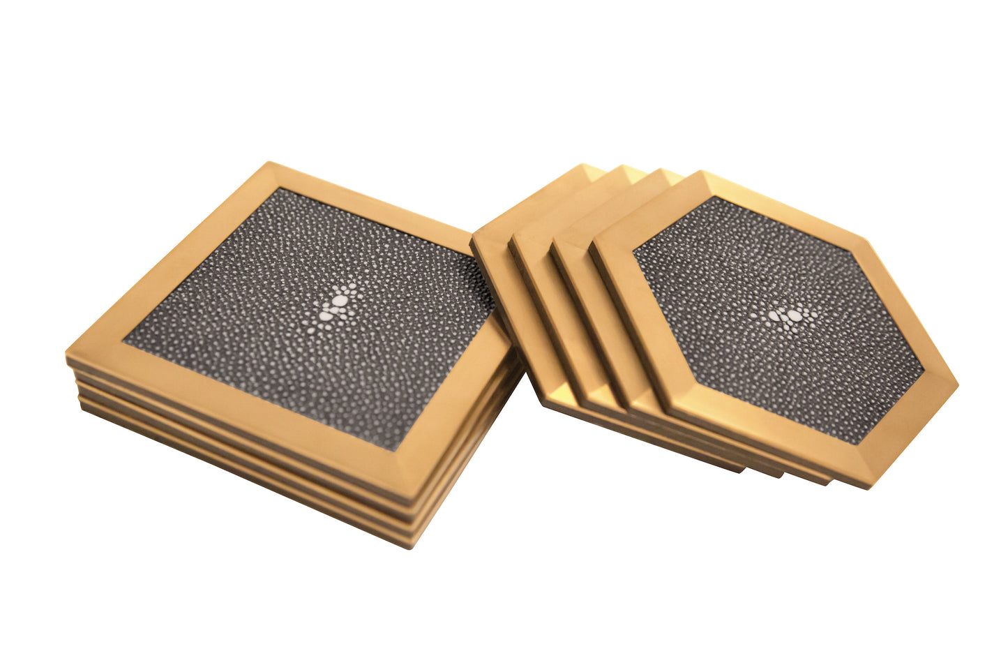 Coaster Hexagonal Graphite Collection - Shagreen / Brass - Set Of 4