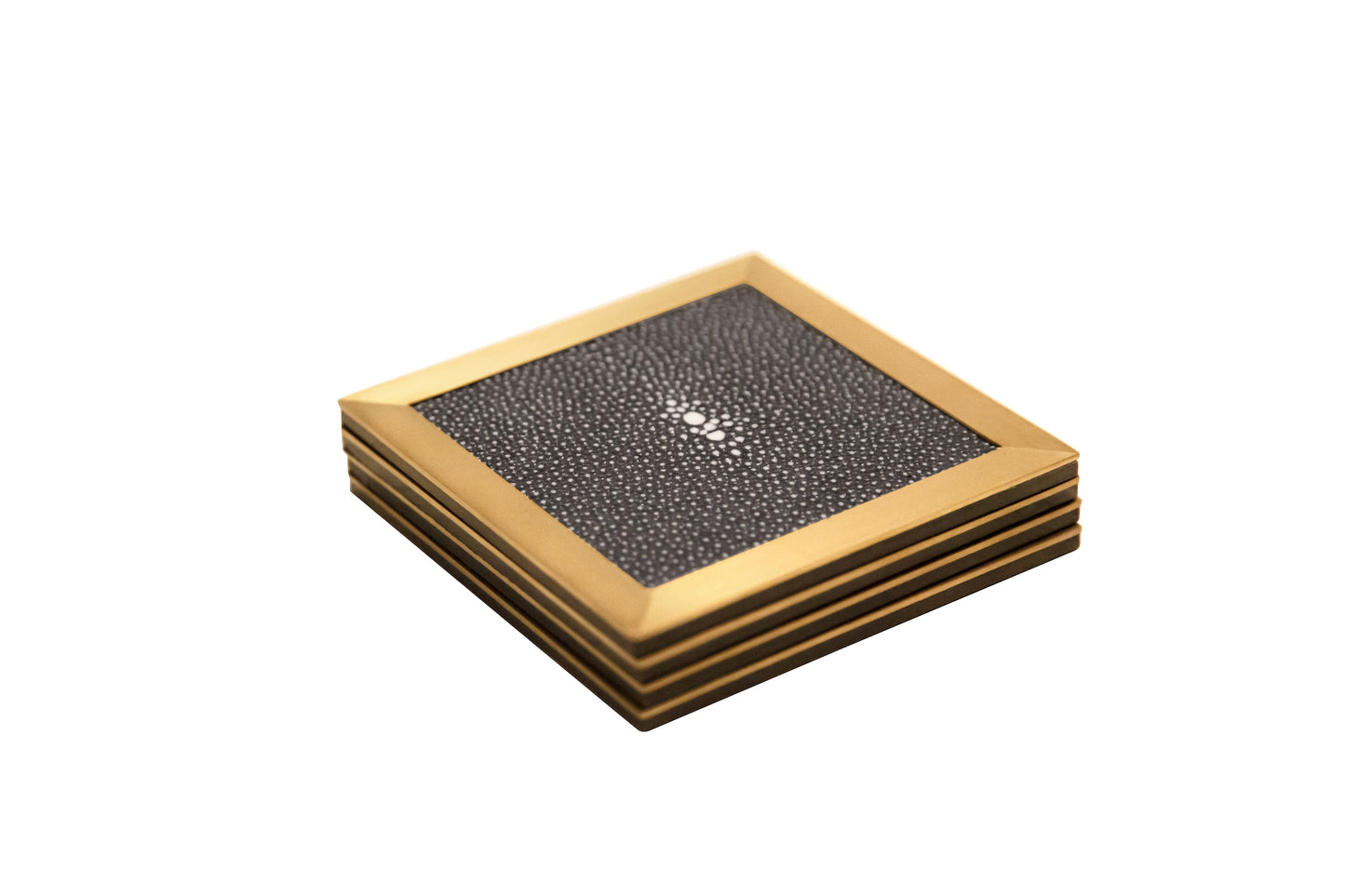 Coaster Square Graphite Collection- Shagreen / Brass - Set Of 4