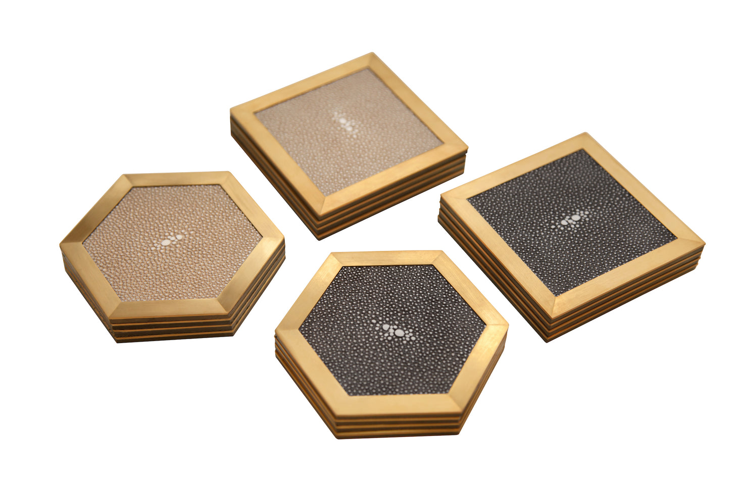 Coaster Hexagonal Standard Collection - Shagreen / Brass - Set Of 4