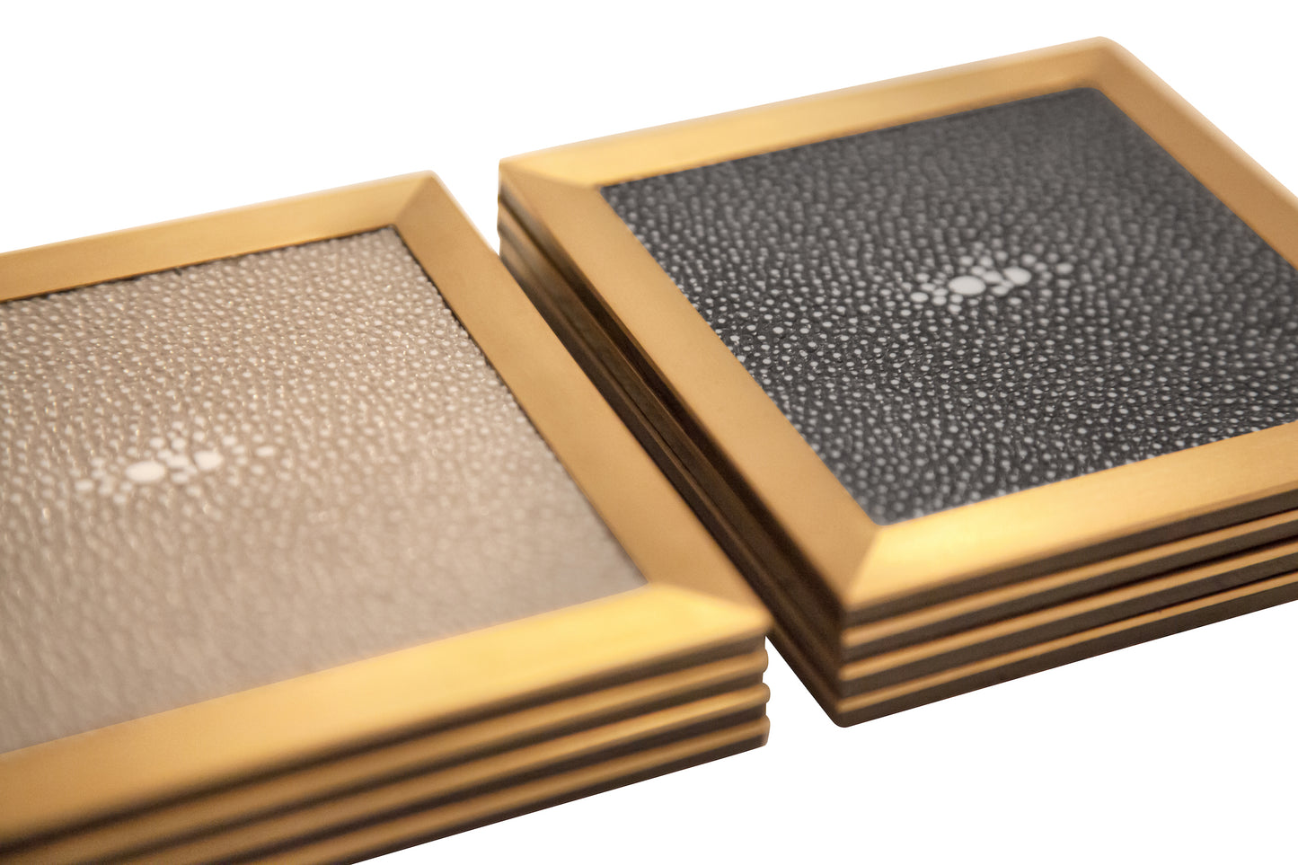 Coaster Square Graphite Collection- Shagreen / Brass - Set Of 4