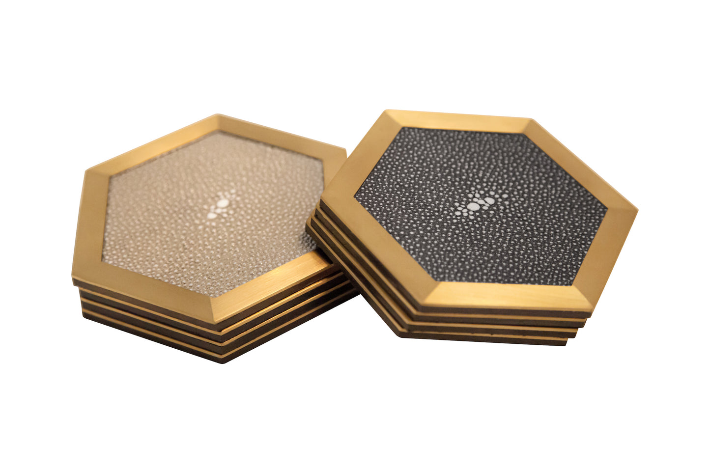 Coaster Hexagonal Standard Collection - Shagreen / Brass - Set Of 4