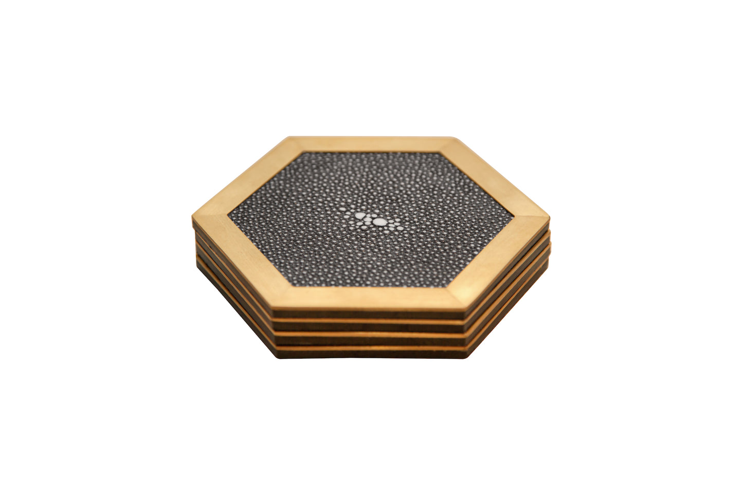 Coaster Hexagonal Graphite Collection - Shagreen / Brass - Set Of 4
