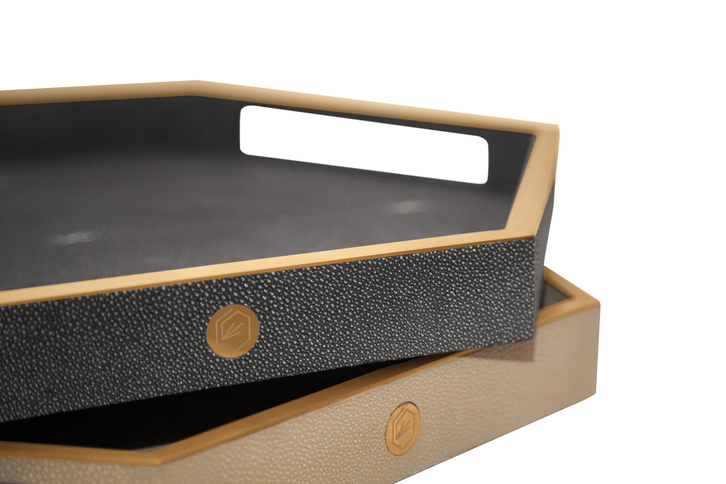 Hexagonal Tray - Graphite Collection - Shagreen / Brass