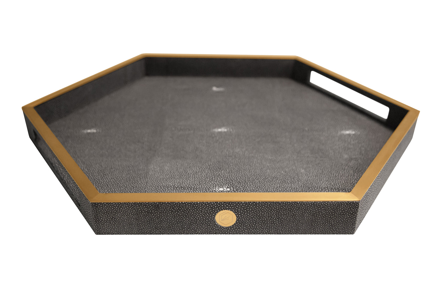Hexagonal Tray - Graphite Collection - Shagreen / Brass