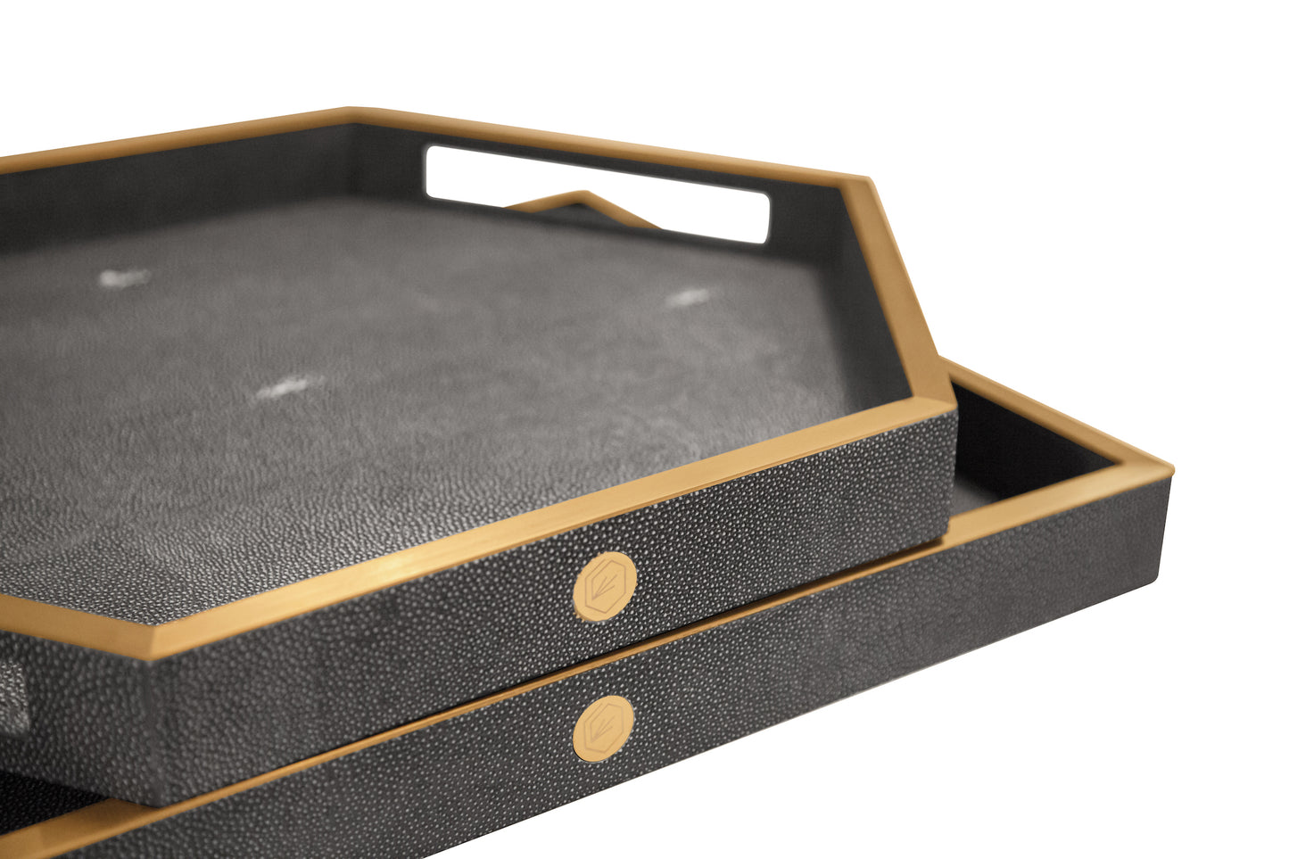 Hexagonal Tray - Graphite Collection - Shagreen / Brass