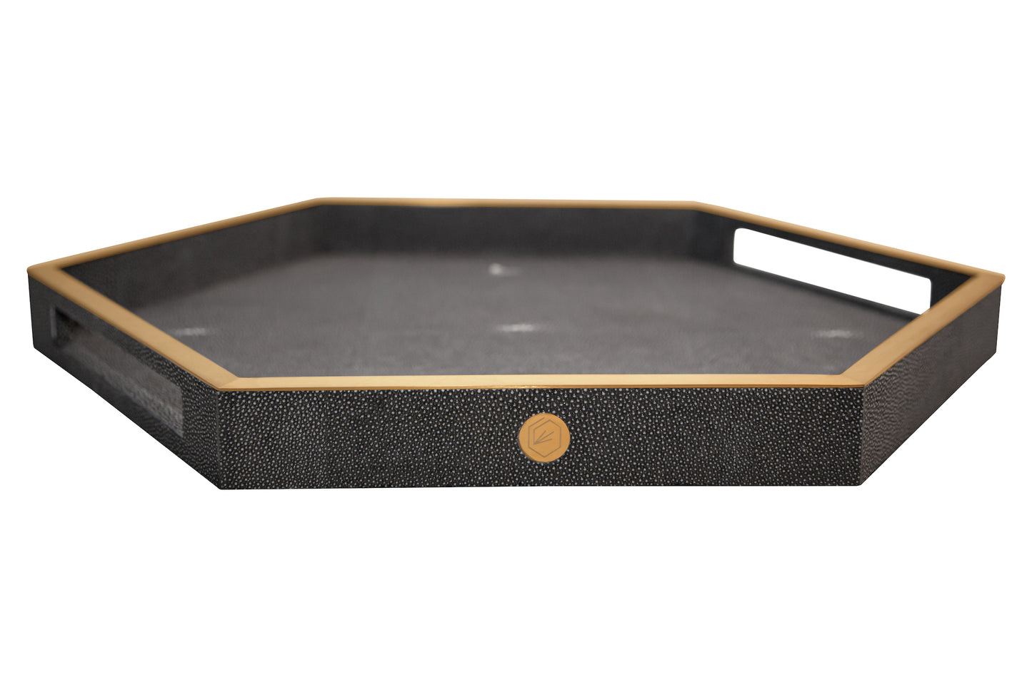 Hexagonal Tray - Graphite Collection - Shagreen / Brass