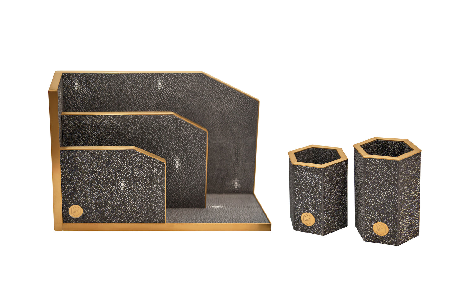 Pen Pot Large - Graphite Collection Shagreen / Brass