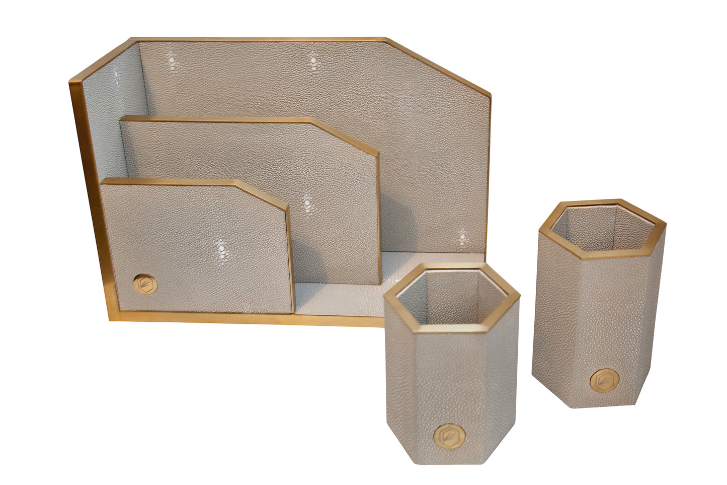 Pen Pot Large - Standard Collection Shagreen / Brass