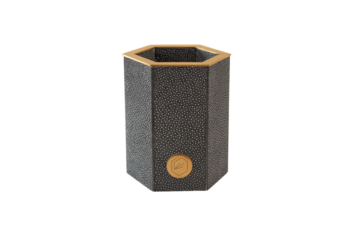 Pen Pot Medium - Graphite Collection Shagreen / Brass