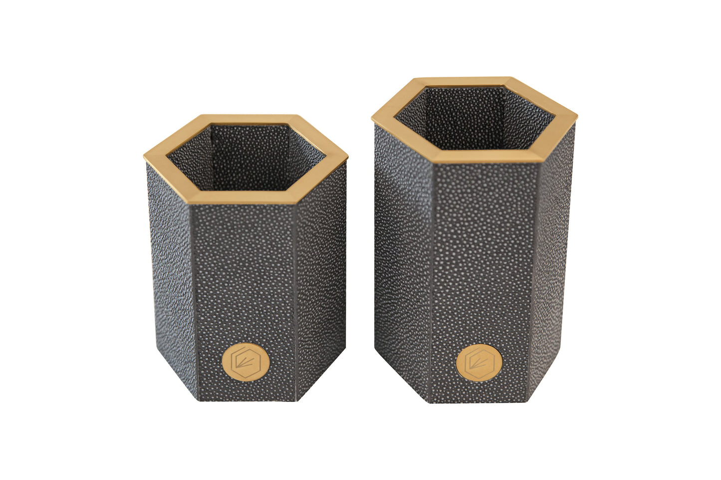 Pen Pot Large - Graphite Collection Shagreen / Brass