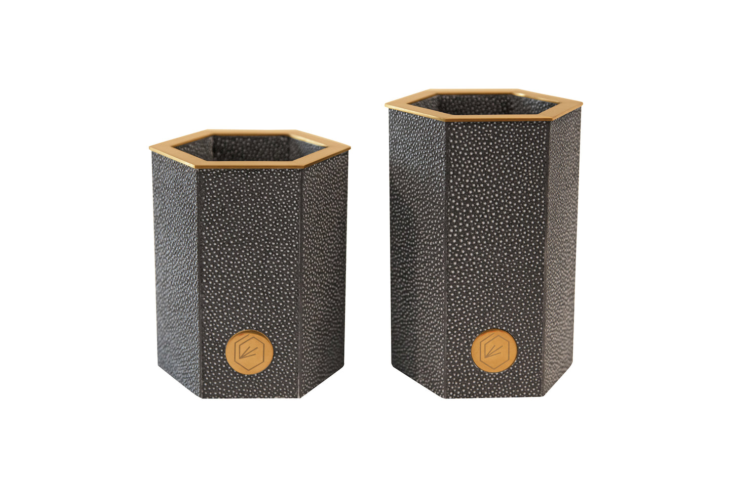 Pen Pot Large - Graphite Collection Shagreen / Brass