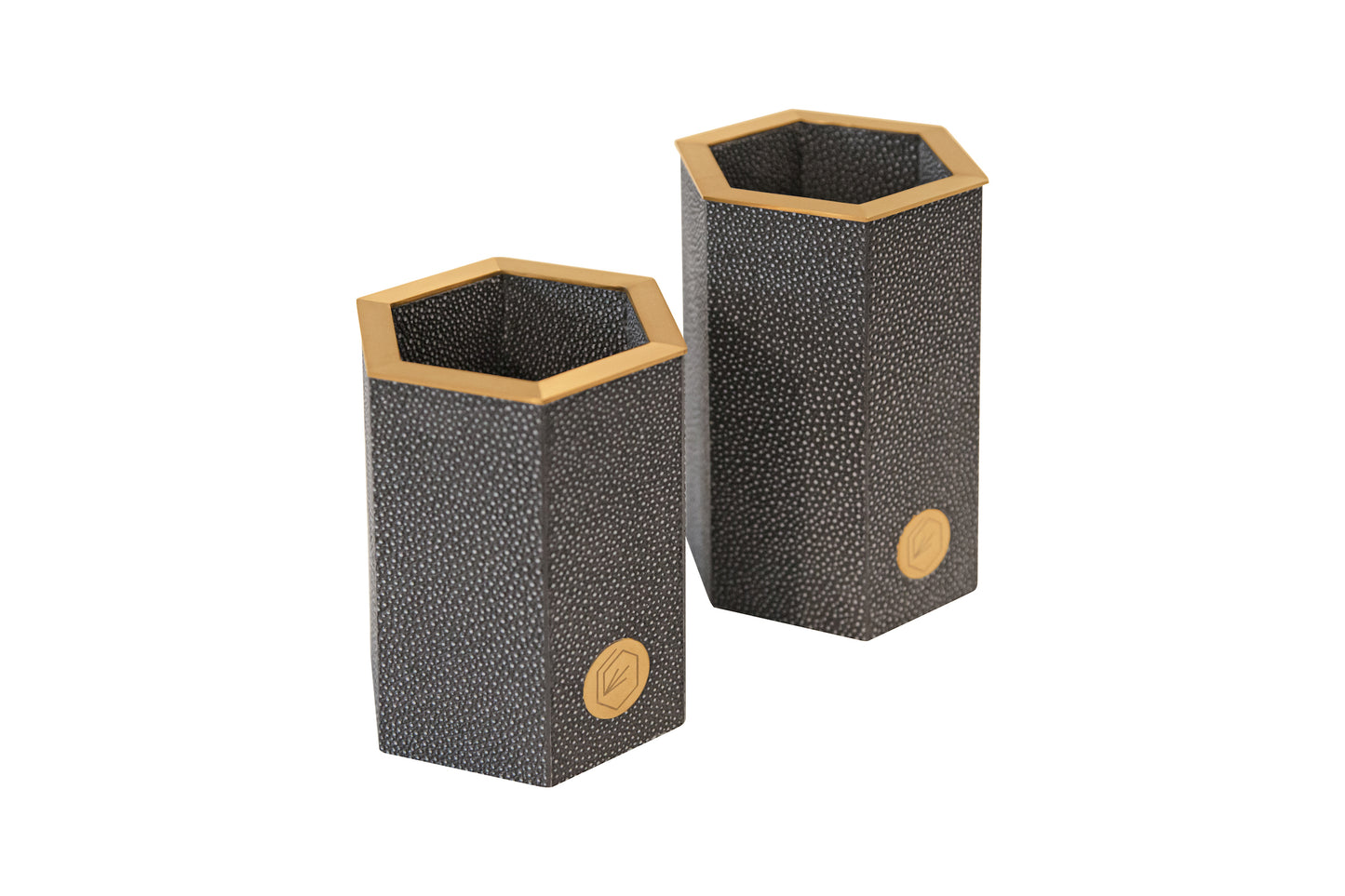Pen Pot Large - Graphite Collection Shagreen / Brass