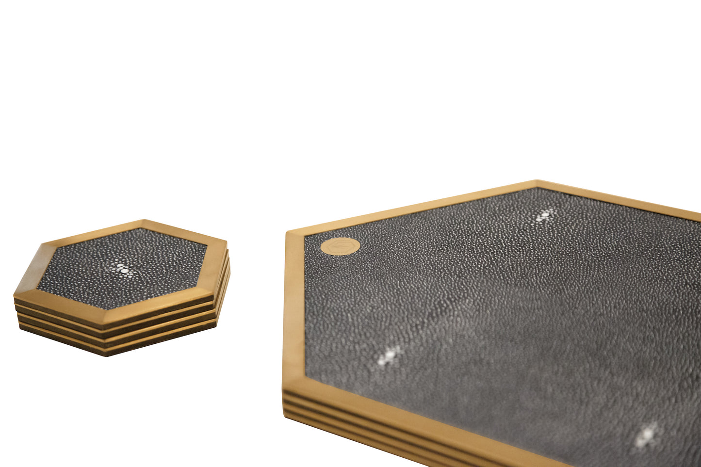 Coaster Hexagonal Graphite Collection - Shagreen / Brass - Set Of 4