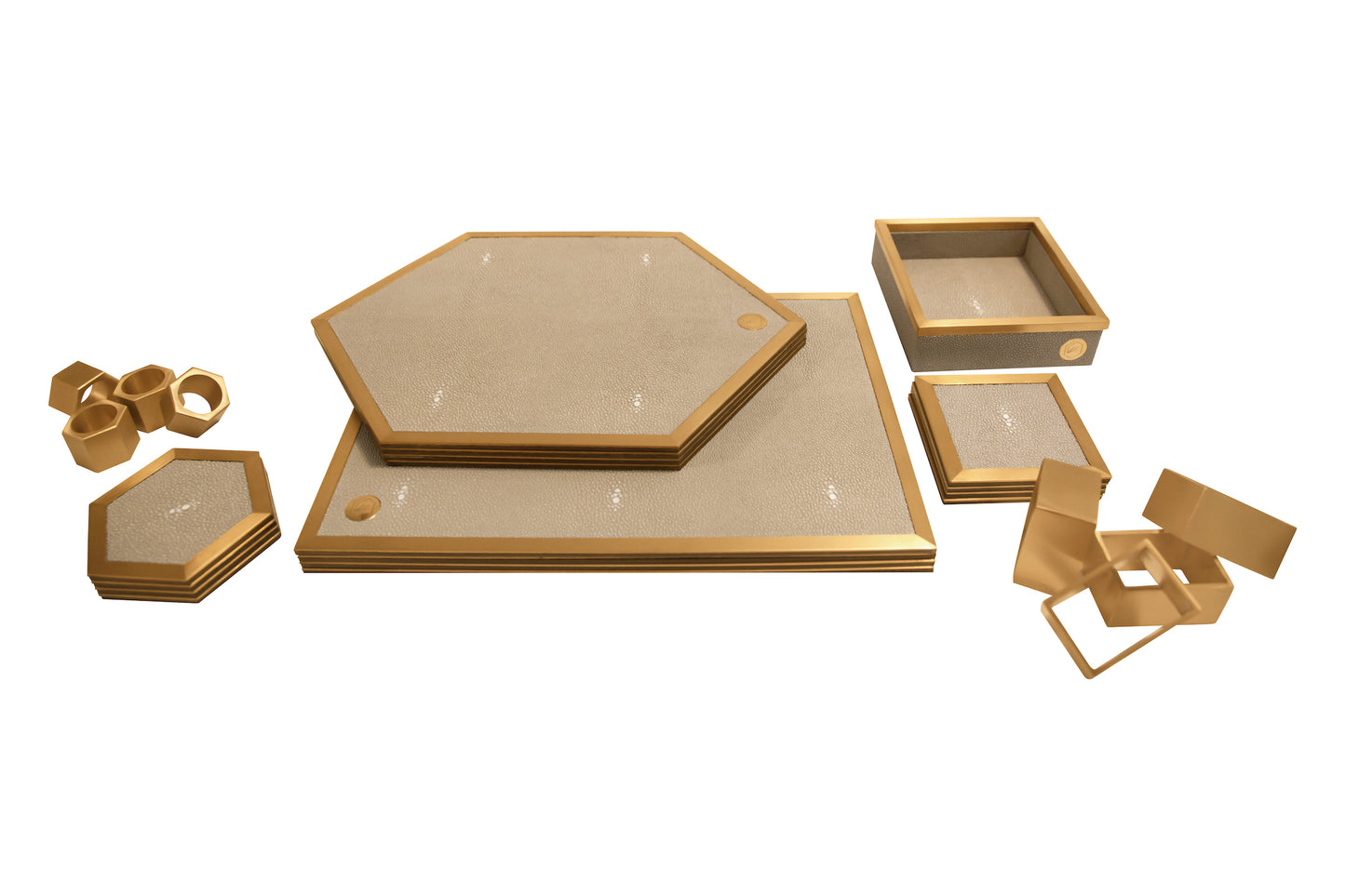 Coaster Hexagonal Standard Collection - Shagreen / Brass - Set Of 4