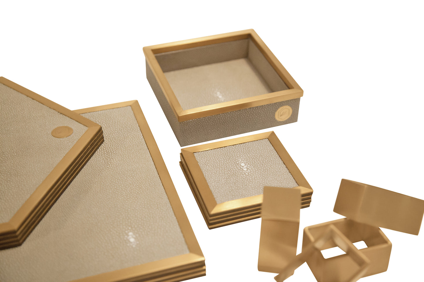 Coaster Square Standard Collection- Shagreen / Brass - Set Of 4