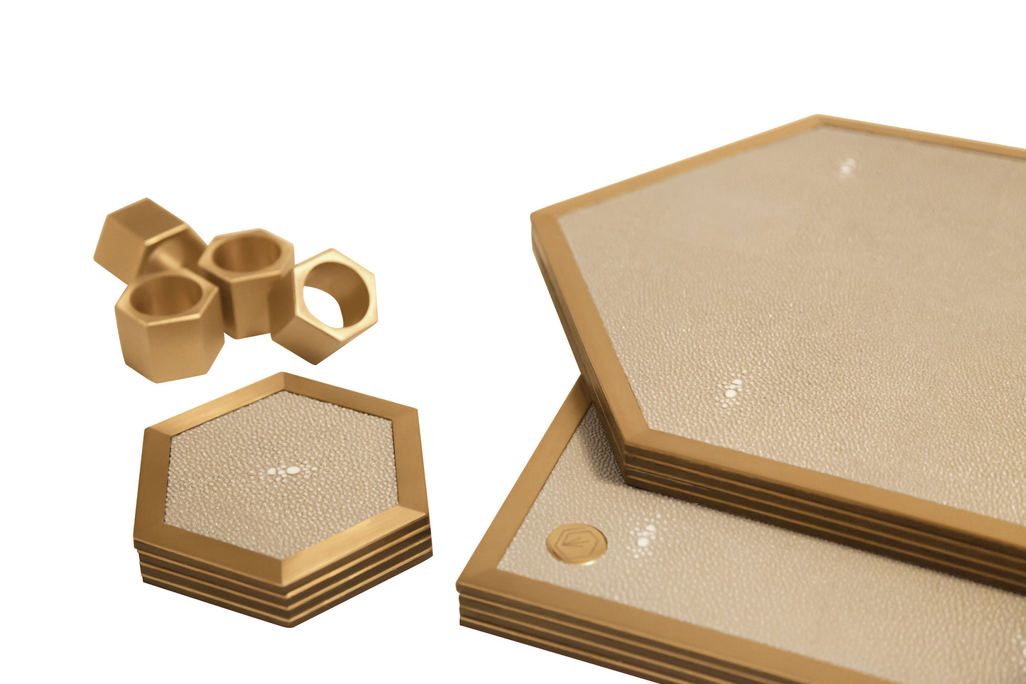 Coaster Hexagonal Standard Collection - Shagreen / Brass - Set Of 4