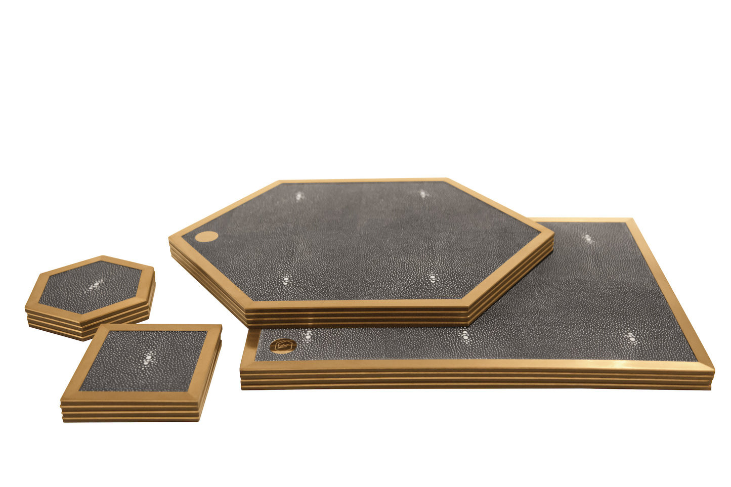 Placemat Rectangular - Graphite Collection - Shagreen / Brass - Set Of 4