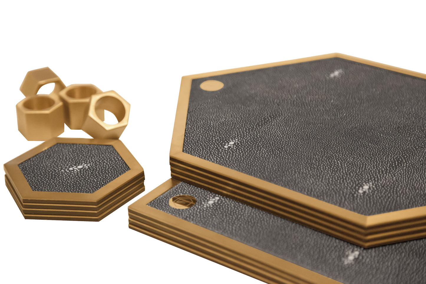 Coaster Hexagonal Graphite Collection - Shagreen / Brass - Set Of 4