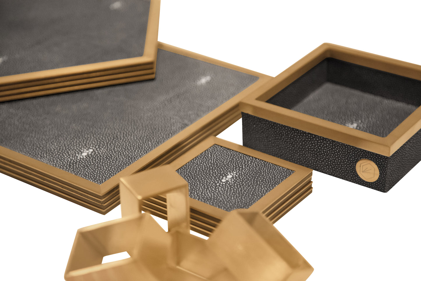 Placemat Rectangular - Graphite Collection - Shagreen / Brass - Set Of 4