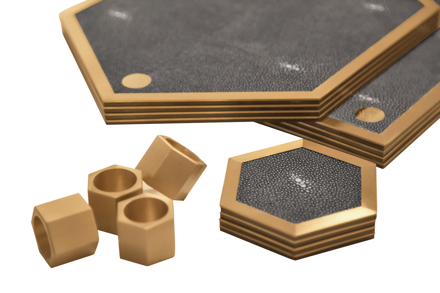 Coaster Hexagonal Graphite Collection - Shagreen / Brass - Set Of 4