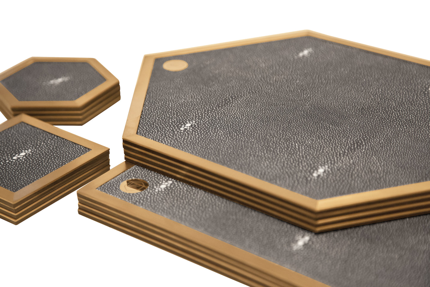 Placemat Hexagonal - Graphite Collection - Shagreen / Brass - Set Of 4