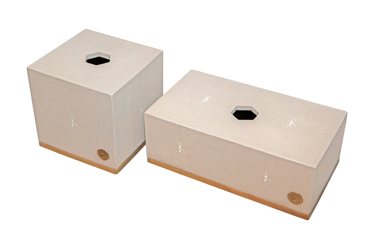 Tissue Box Square Standard Collection- Shagreen / Brass