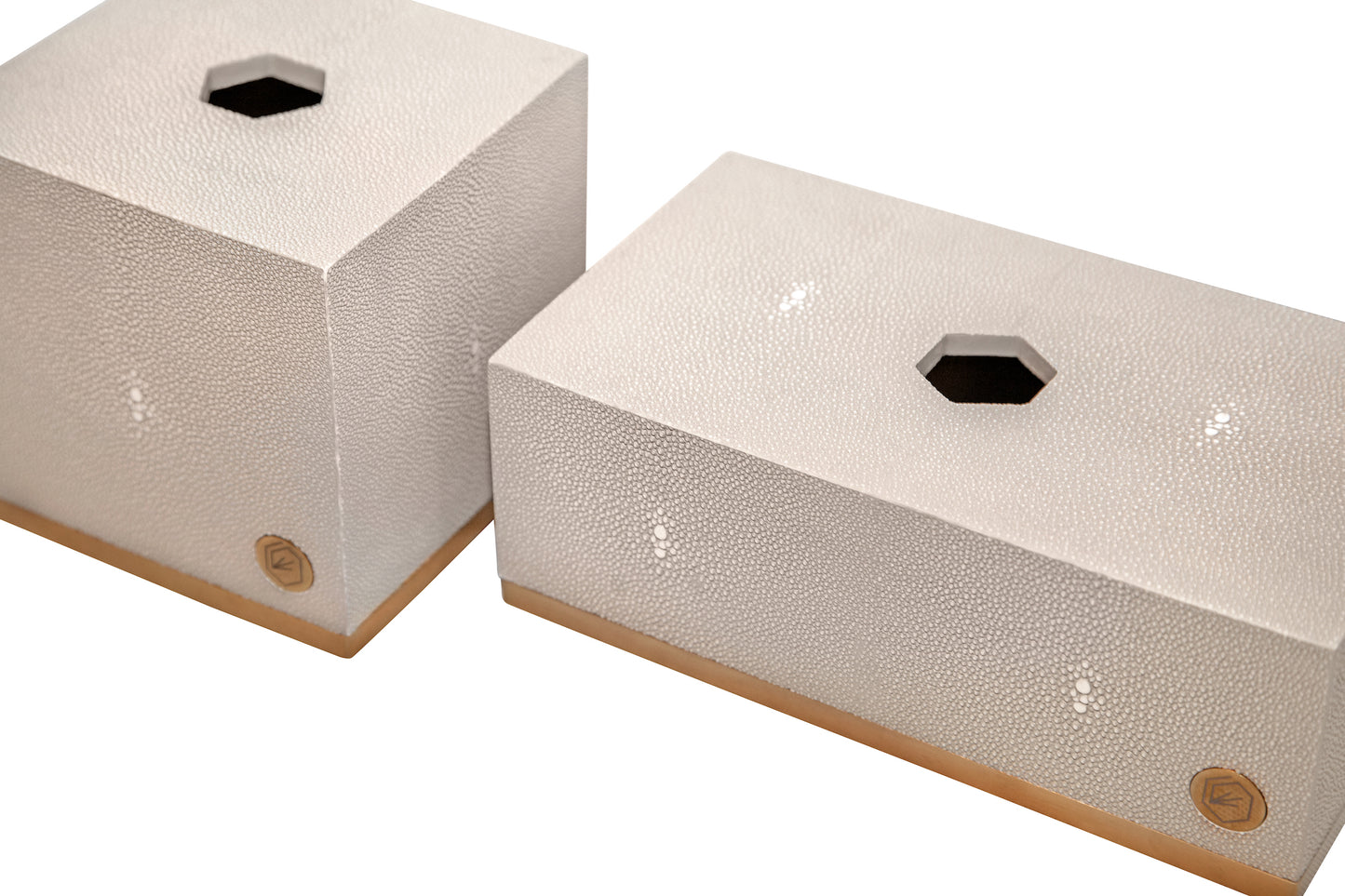 Tissue Box Square Standard Collection- Shagreen / Brass