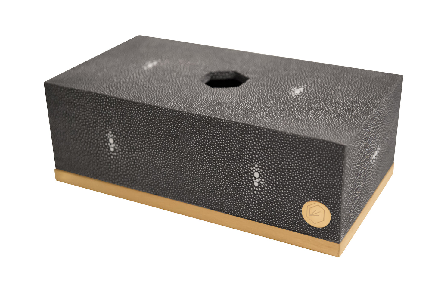 Tissue Box Rectangle Graphite Collection- Shagreen / Brass
