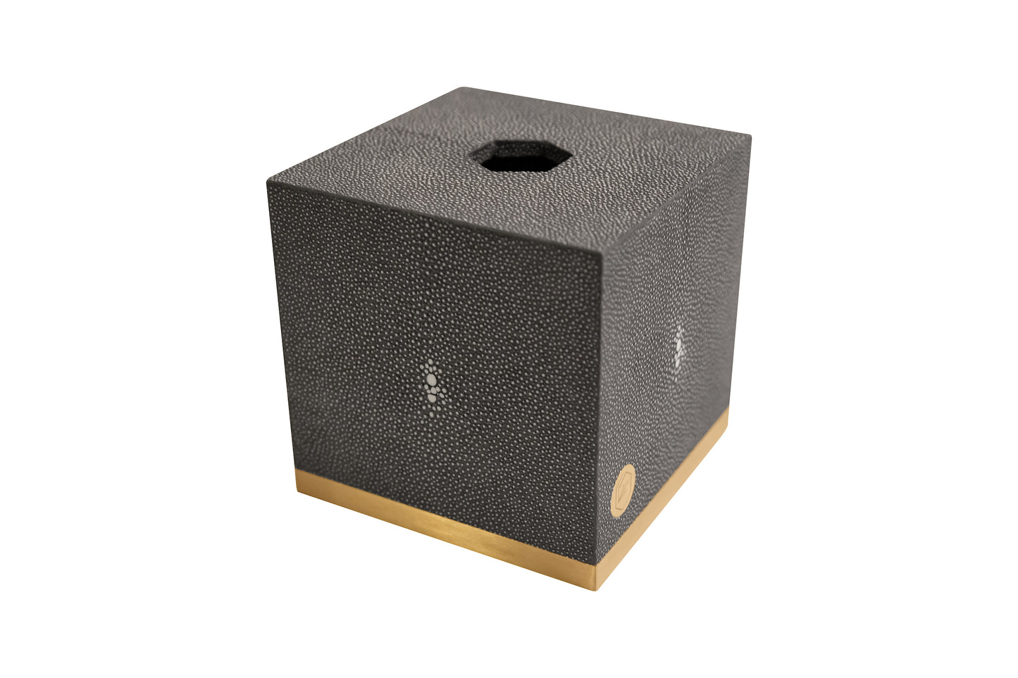 Tissue Box Square Graphite Collection- Shagreen / Brass