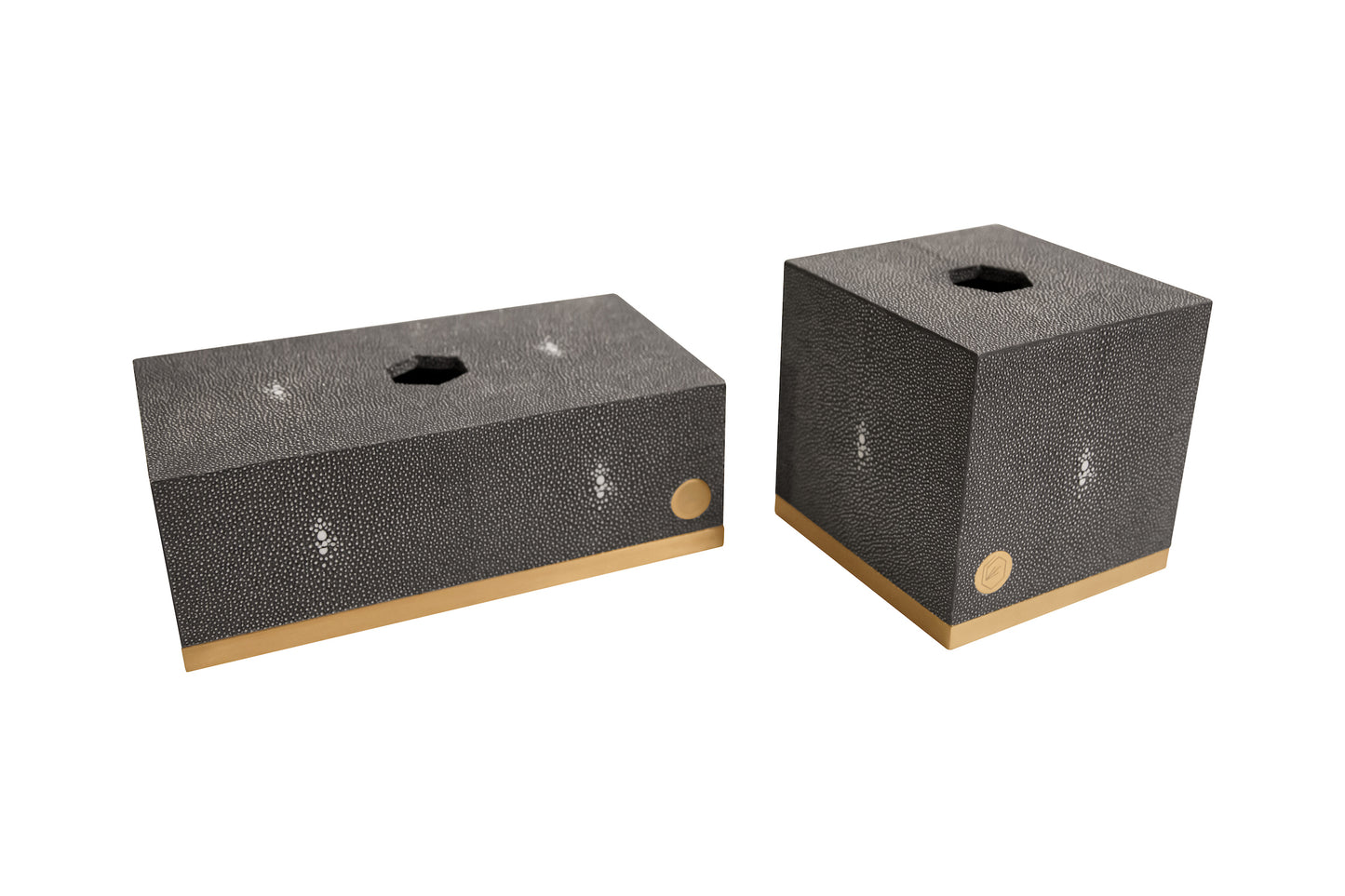 Tissue Box Square Graphite Collection- Shagreen / Brass