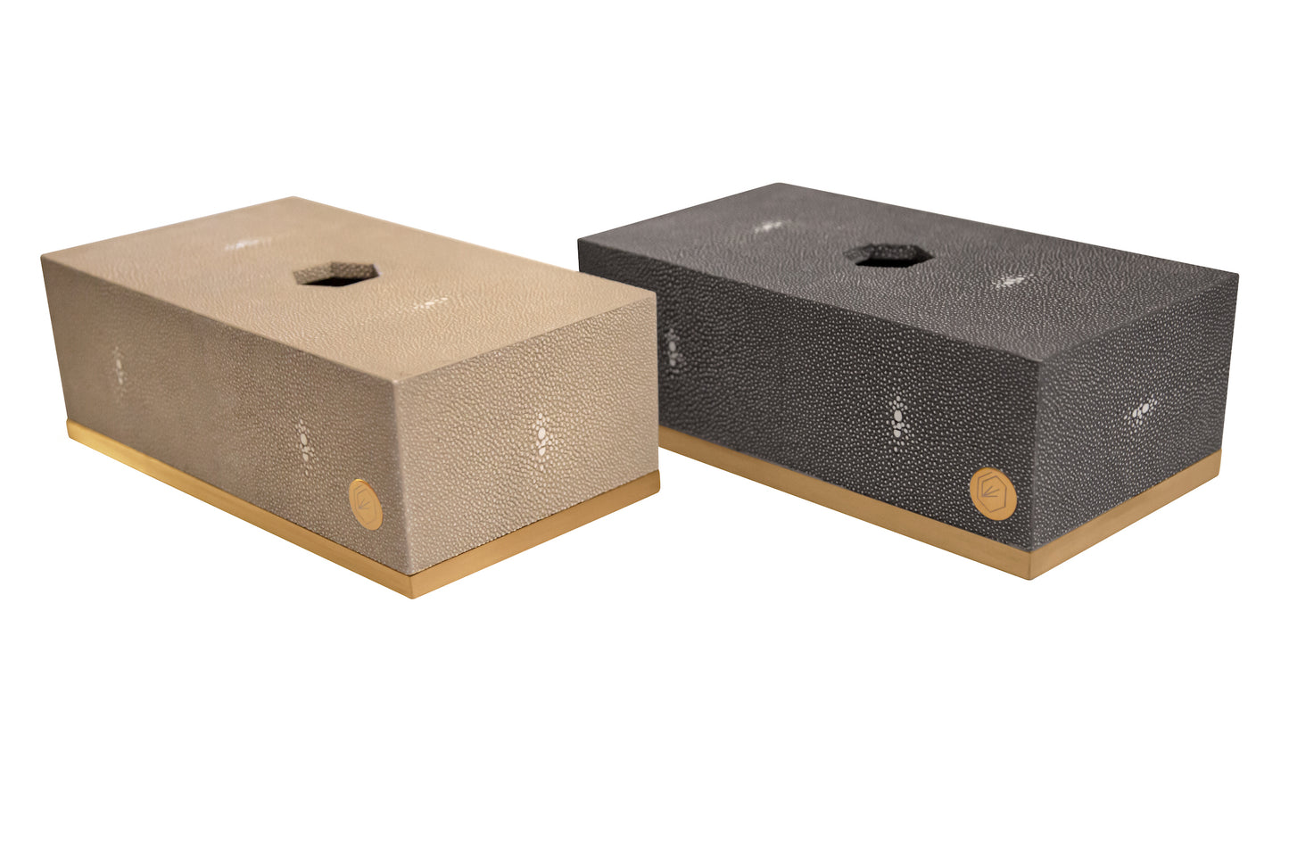 Tissue Box Rectangle Standard Collection- Shagreen / Brass