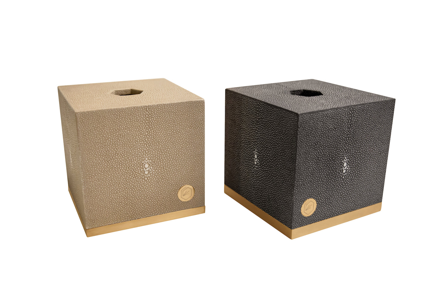 Tissue Box Square Standard Collection- Shagreen / Brass