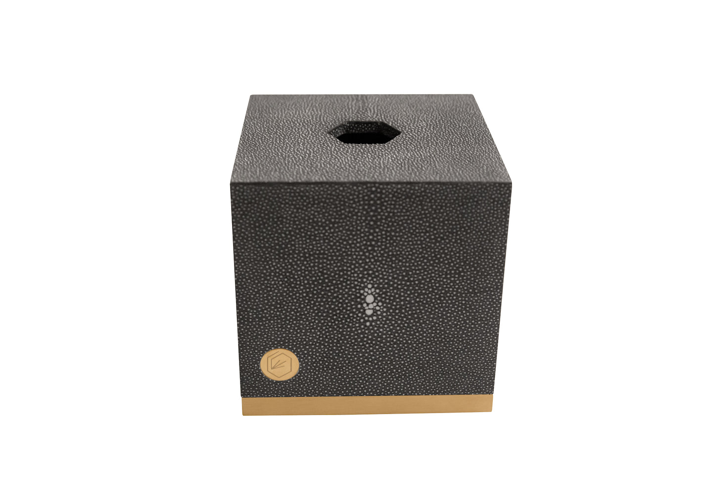 Tissue Box Square Graphite Collection- Shagreen / Brass