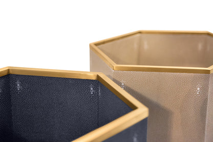 Occasional Bin Hexagonal - Midnight Blue Collection - Shagreen / Brass