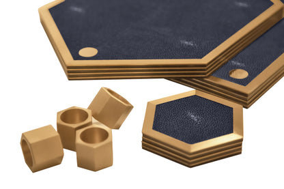 Coaster Hexagonal - Midnight Blue Collection - Shagreen / Brass - Set Of 4